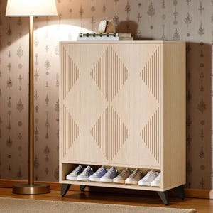 6-Tier Wooden Shoe Cabinet with Doors, Modern Entryway Shoe Storage Organizer with Adjustable Shelves, Slim Shoe Rack
