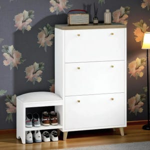 Shoe Cabinet with Bench, 3 Flip Drawers for Entryway, Narrow Modern Shoe Storage Organizer, Hidden Shoe Rack