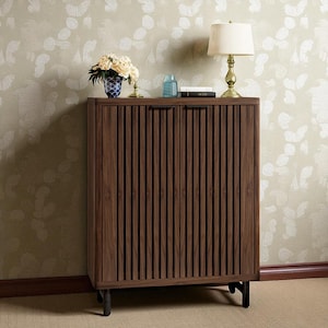 6-Tier Wooden Shoe Cabinet with Louvered Doors, Adjustable Shelves, Modern Entryway Shoe Storage Organizer Rack