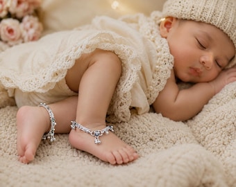 Handmade Silver Baby Anklet, Newborn Payal with Ghungroo Bells, Infant Foot Jewelry, Baby Shower Gift, Christening Keepsake