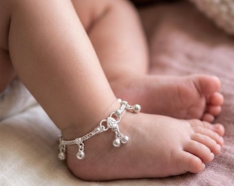 Cavigliera per neonati in argento • Baby Ghungroo Payal fatta a mano • Ciondolo per piede per bambini