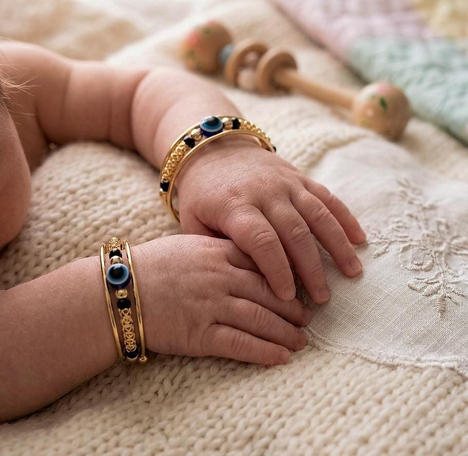 Infant Gold Tone Evil Eye Bangles Handmade Nazar Protective Jewelry