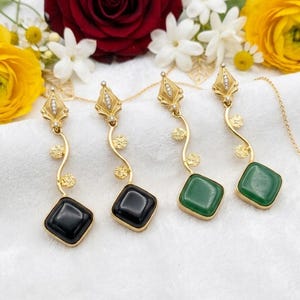 Eye-Catching Geometric Leaf Clover Earrings - Ruby Gems with Piercing Style in two colour