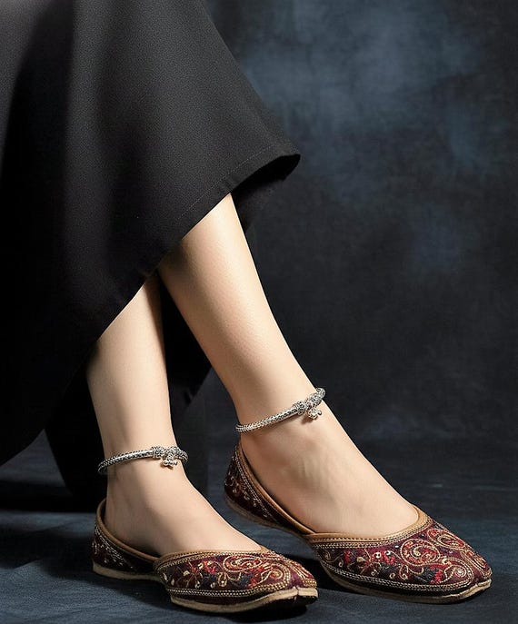 Minimal Punjabi Kada Payal Anklet • Handmade Silver Tone Payal • Indian Traditional foot charm