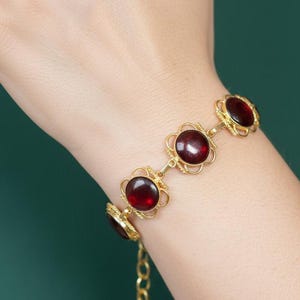 Vintage Roter Bernstein Armband, echtes baltisches Sterlingsilber, roter Stein, Edelstein, verstellbar