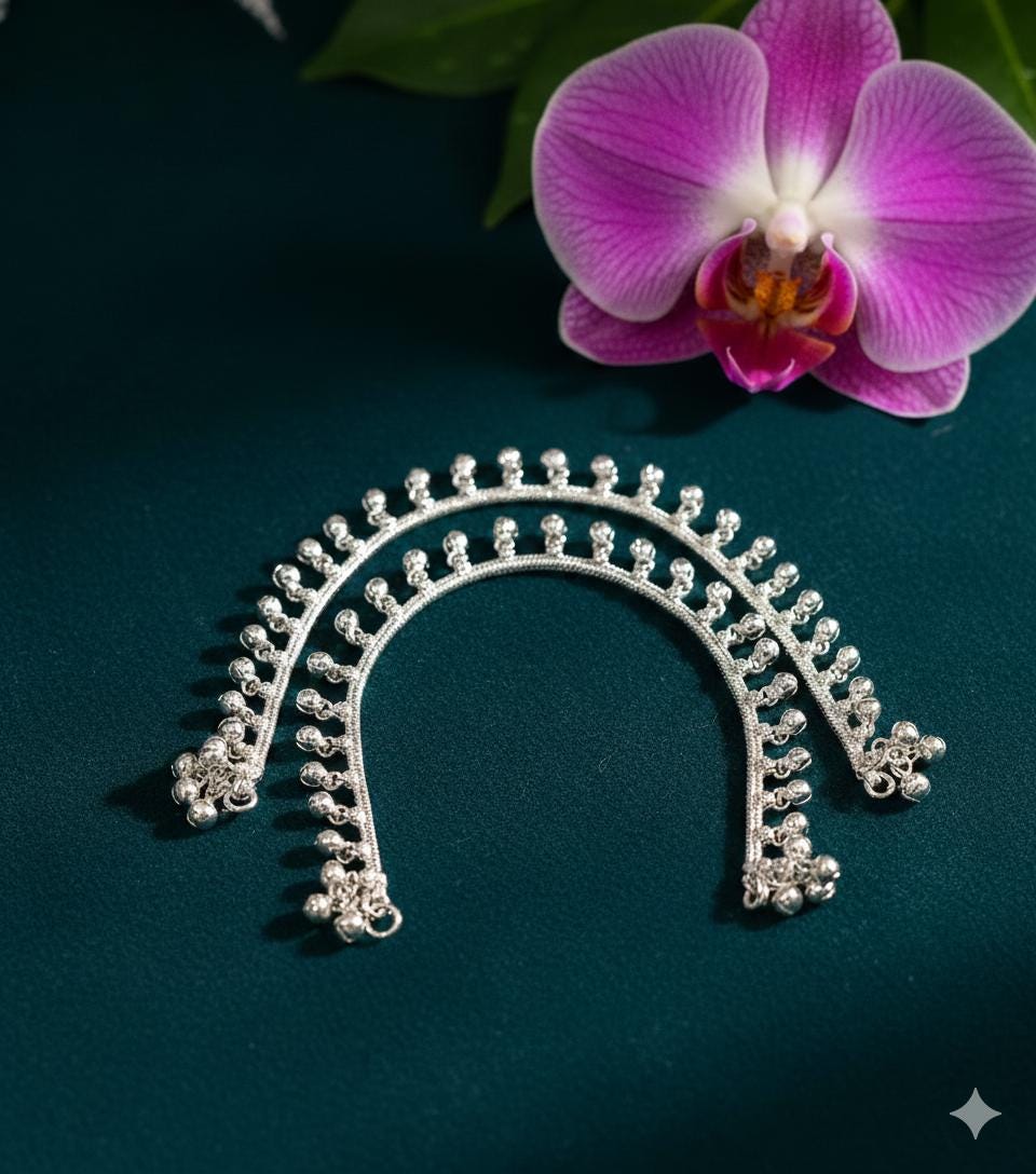 Sterling Silver toned Foot Charm, Handmade Traditional Chum Chum Ghunghuru Anklet, Gift for wife