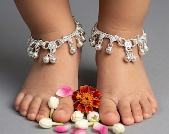 Handmade Silver Baby Anklet with Ghungroo Bells • Boho Infant Foot Jewelry
