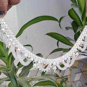 Belled Chain Anklet • Silver Tone Colorful Stones Ethnic Foot Jewelry ...