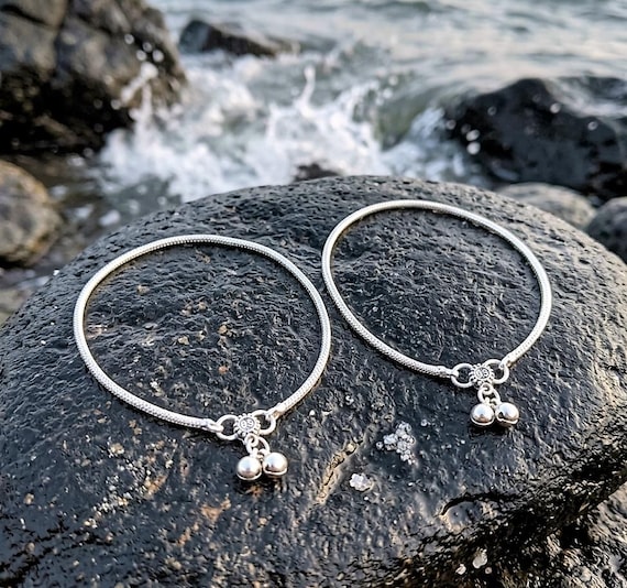Minimalist Oxidised Snake Chain Anklet • Handmade Indian Silver Payal • Foot Bracelet for Women