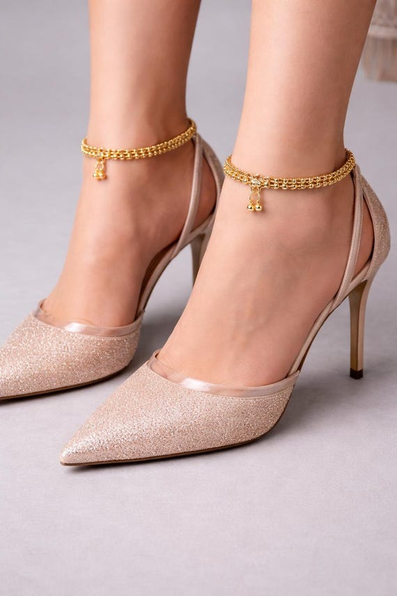 Minimalist Gold Plated Anklet | Handmade Indian Payal | Elegant Foot Charm for Her