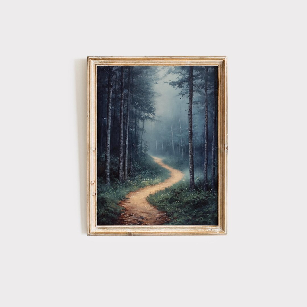 Misty Forest Path Painting, Atmospheric Woodland Landscape Art (digital ...
