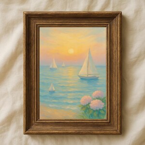 Coastal Sunset Print Beach House Decor Nautical Seascape Digital Download