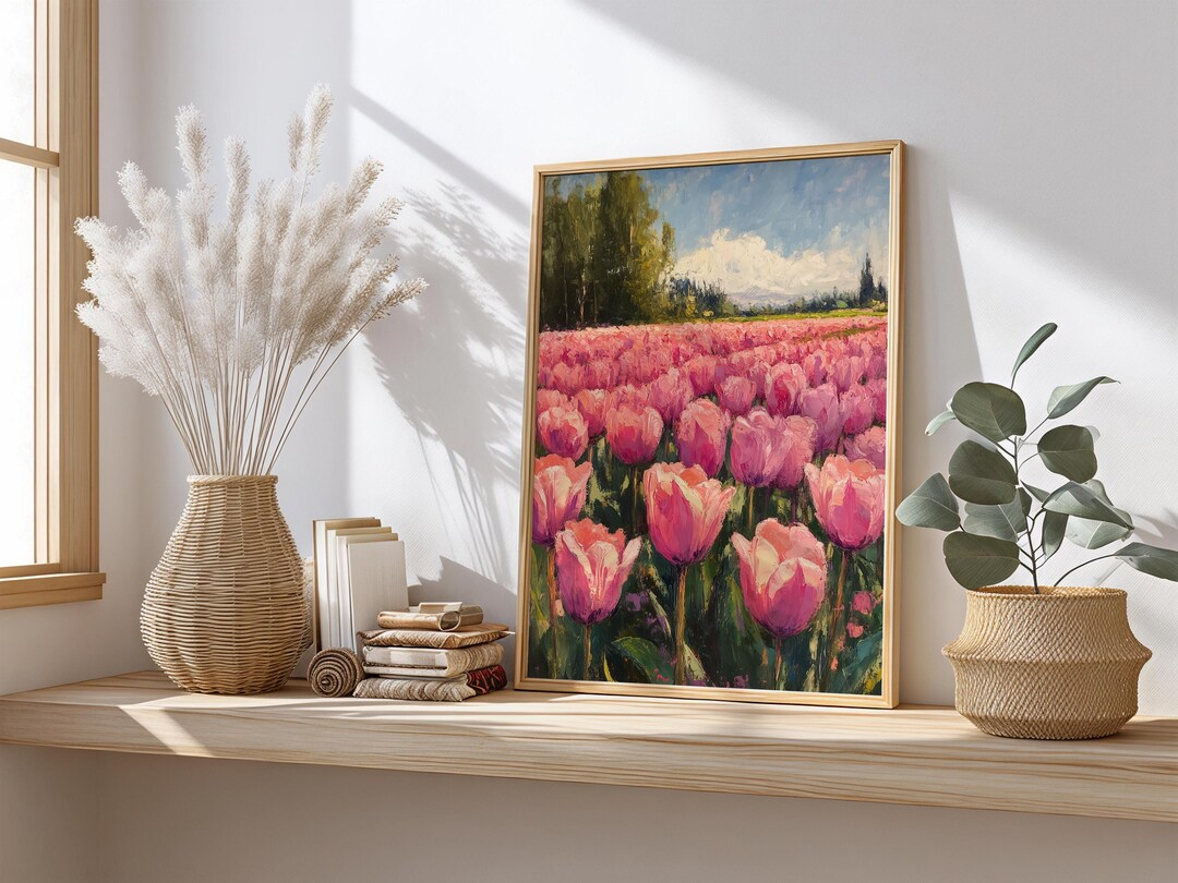 Tulip Field Printable Art - Spring Cottagecore Painting - Romantic ...