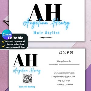 Glam Business Card Canva Template: Editable QR Code, Salon & Stylist (Instant Download)