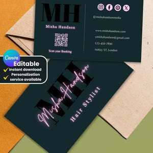 Glam Business Card Canva Template: Editable QR Code (Instant Download)