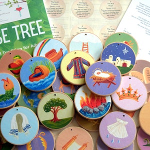 Advent Jesse Tree Book 6x9 & Ornaments Storybook Set Includes Sticker backs Christian Advent Calendar leading to Christmas image 1