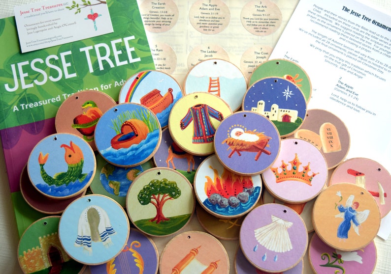 Advent Jesse Tree Book 6x9 & Ornaments Storybook Set Includes Sticker backs Christian Advent Calendar leading to Christmas image 1