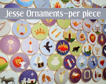 Advent Individual Jesse Tree Ornaments - Multi-colored, per piece - Christian Advent Calendar leading to Christmas, choose your own