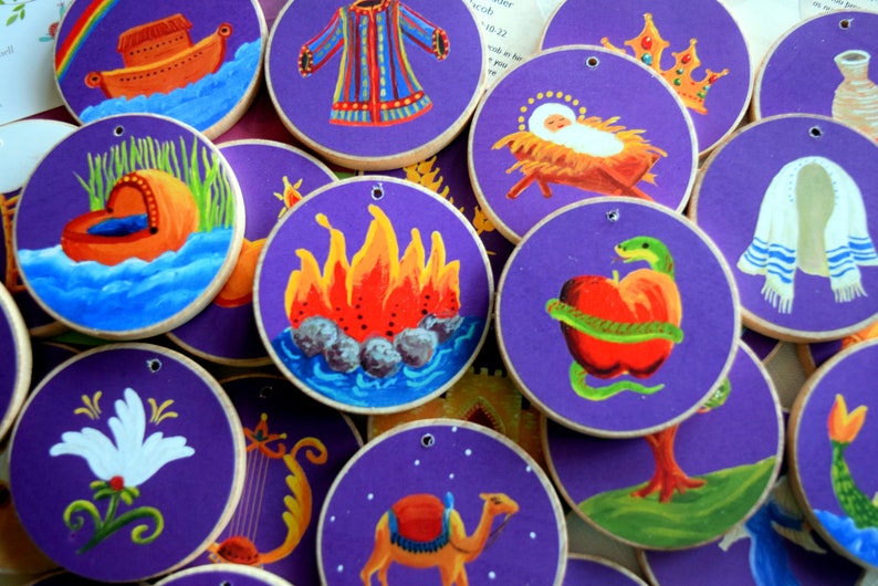 Advent jesse tree book 6x9 purple ornaments storybook set etsy