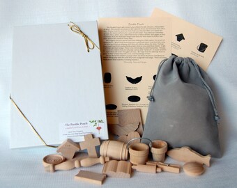 Parable Pouch - Christian wooden devotional tools for kids - READY TO SHIP