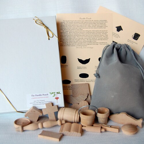 Parable Pouch - Christian wooden devotional tools for kids - READY TO SHIP