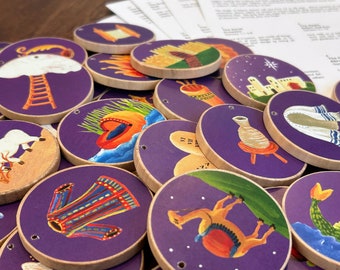 Jesse Tree Ornaments: Christian Advent Calendar, Purple, Sticker Backs