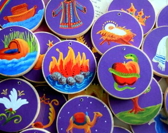 Jesse Tree Ornaments - Advent Purple - READY TO SHIP - Christian Advent Calendar leading to Christmas-Includes Sticker Backs