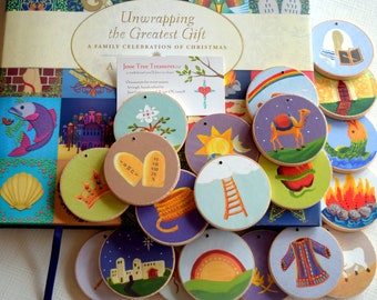 Jesse Tree Ornaments - List 2 set for Unwrapping the Greatest Gift: A Family Celebration of Christmas by A. Voskamp,  Sticker Backs included