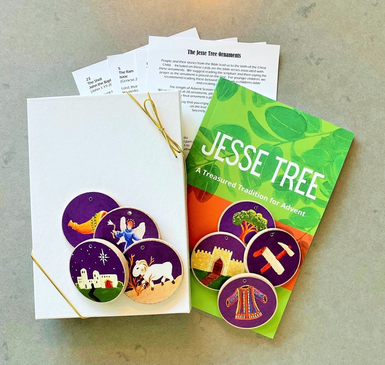 Advent jesse tree book 6x9 purple ornaments storybook set etsy