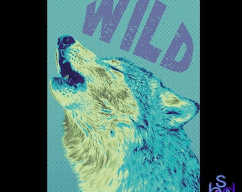 Retro Wolf Wall Art - My Original Artwork High Quality and Affordable / Printable Poster Pop Art Wall Art / Immediate Download PNG