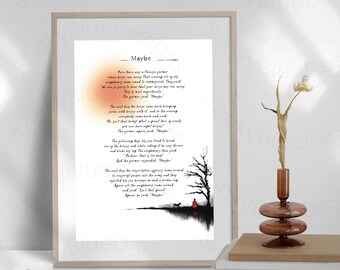 Maybe Proverb Chinese Wall Art, Chinese Farmer tale with landscape illustration, calming, meditation, relaxation scene, minimalist print