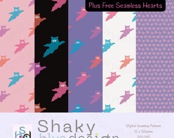 Halloween Seamless Patterns: Cute Ghosts, Fall Digital Papers (PNG Download), 4 x Ghosts plus free Seamless Hearts