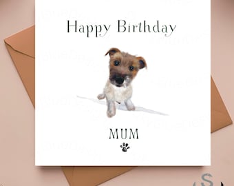 Personalised Dog Birthday Card with Gift Tag, Cute Jack Russell Puppy Dog Design - for Mum, Dad, Grandparents, Friend, Dog Puppy Gift