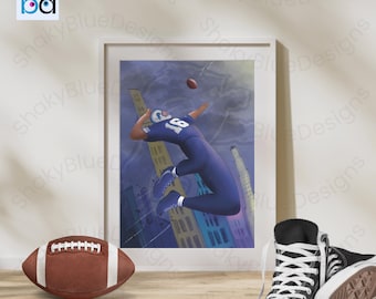 Detroit Lions Football Art Print: Jared Goff, NFL Wall Art, NFL Poster