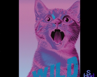 Retro Cat Wall Art - My Original Artwork High Quality and Affordable / Printable Poster Pop Art Wall Art / Immediate Download PNG