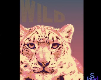 Retro Snow Leopard Wall Art - My Original Artwork High Quality and Affordable / Printable Poster Pop Art Wall Art / Immediate Download PNG