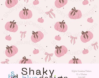 Pink Pumpkin Halloween Seamless Pattern: Coquette Fall Digital Paper (PNG Download)