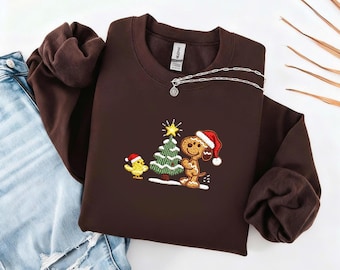 Embroidered Christmas Dog Sweatshirt, Holiday Puppy Crewneck, Cute Festive Dog Shirt, Christmas Embroidery Sweater