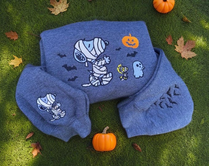 Embroidered Halloween Sweatshirt: Ghost, Pumpkin, Cartoon Dog Crewneck