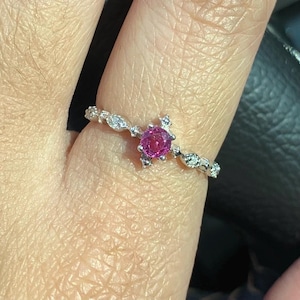 Natural Ruby Diamond Ring Sterling Silver Setting