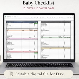 Baby Checklist & Budget Spreadsheet | Pregnancy Planner | Newborn Essentials Checklist | Hospital Bag Checklist | Birth Plan | Baby Names