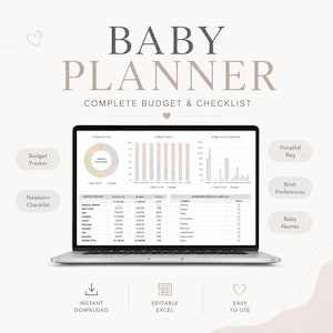 Baby Checklist & Budget Spreadsheet | Pregnancy Planner | Newborn Essentials Checklist | Hospital Bag Checklist | Birth Plan | Baby Names