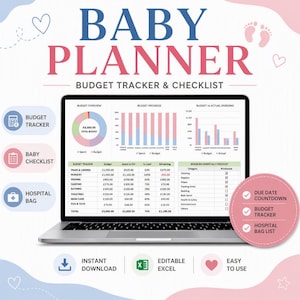 Baby Checklist & Budget Spreadsheet | Pregnancy Planner | Newborn Essentials Checklist | Hospital Bag Checklist | Birth Plan | Baby Names