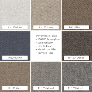 Classic neutral upholstery fabrics with a woven texture and warm undertones — designed for washable custom bench cushions and timeless home décor