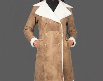 Handmade Shearling Coat, Faux Fur Trim, Winter Outerwear