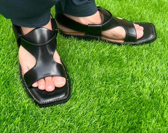 Handmade Peshawari Chappal, leather sandals for men, traditional flat sole