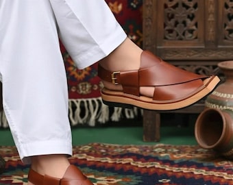Handmade Leather Peshawari Chappal - Traditional Men's Sandals
