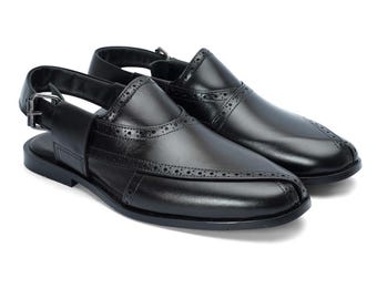 Handgemaakte Peshawari Chappal, leren sandalen voor heren, traditionele platte zool