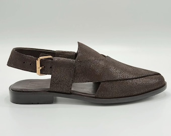 Handgefertigtes Peschawori Chappal, Ledersandale für Männer, traditionelle flache Sohle