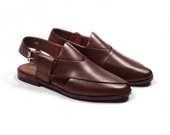 Handgemaakte Peshawari Chappal, leren sandalen voor heren, traditionele platte zool